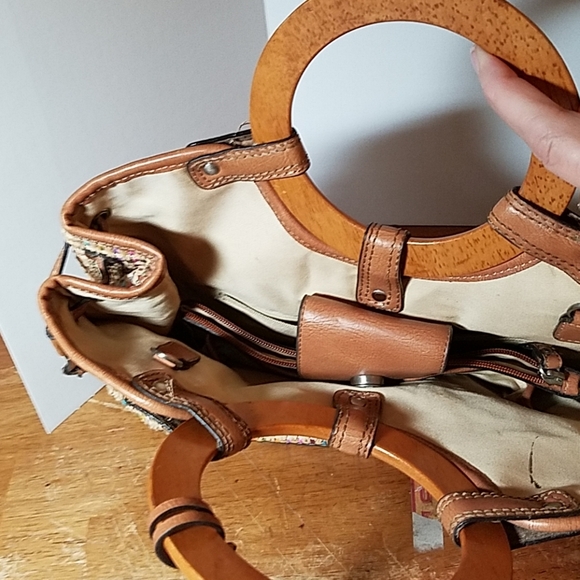 Fossil Weave & Wood Purse 14x4x8 - Picture 2 of 8